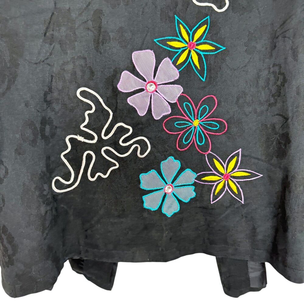 Indigo Moon Black contrast floral print Jacket embroidered funky design - Picture 11 of 13